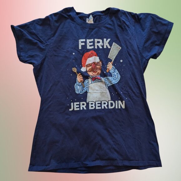 “Ferk Jer Berdin” Swedish Chef Christmas Tee — Large — Navy - Picture 1 of 3